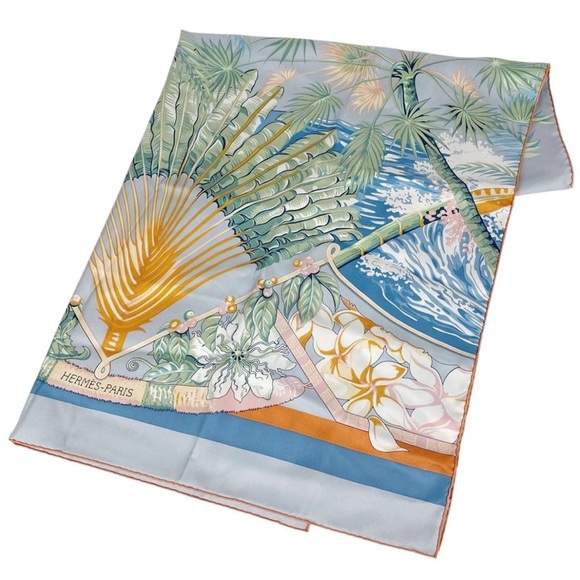 Hermes Tropical Scarf - Blue, Green, Gold - Picture 1 of 9
